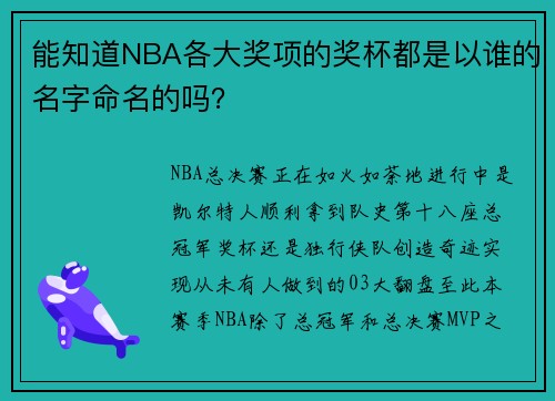能知道NBA各大奖项的奖杯都是以谁的名字命名的吗？